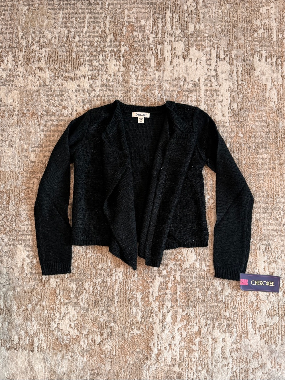 NWT Girl’s Cherokee Black Open-Front Knit Cardigan Size M 7/8